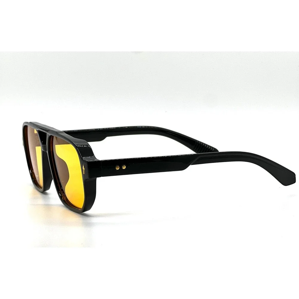 Mens‎ Square Fashion Sunglasses Black Frame Yellow Tinted Lens Retro Streetwear